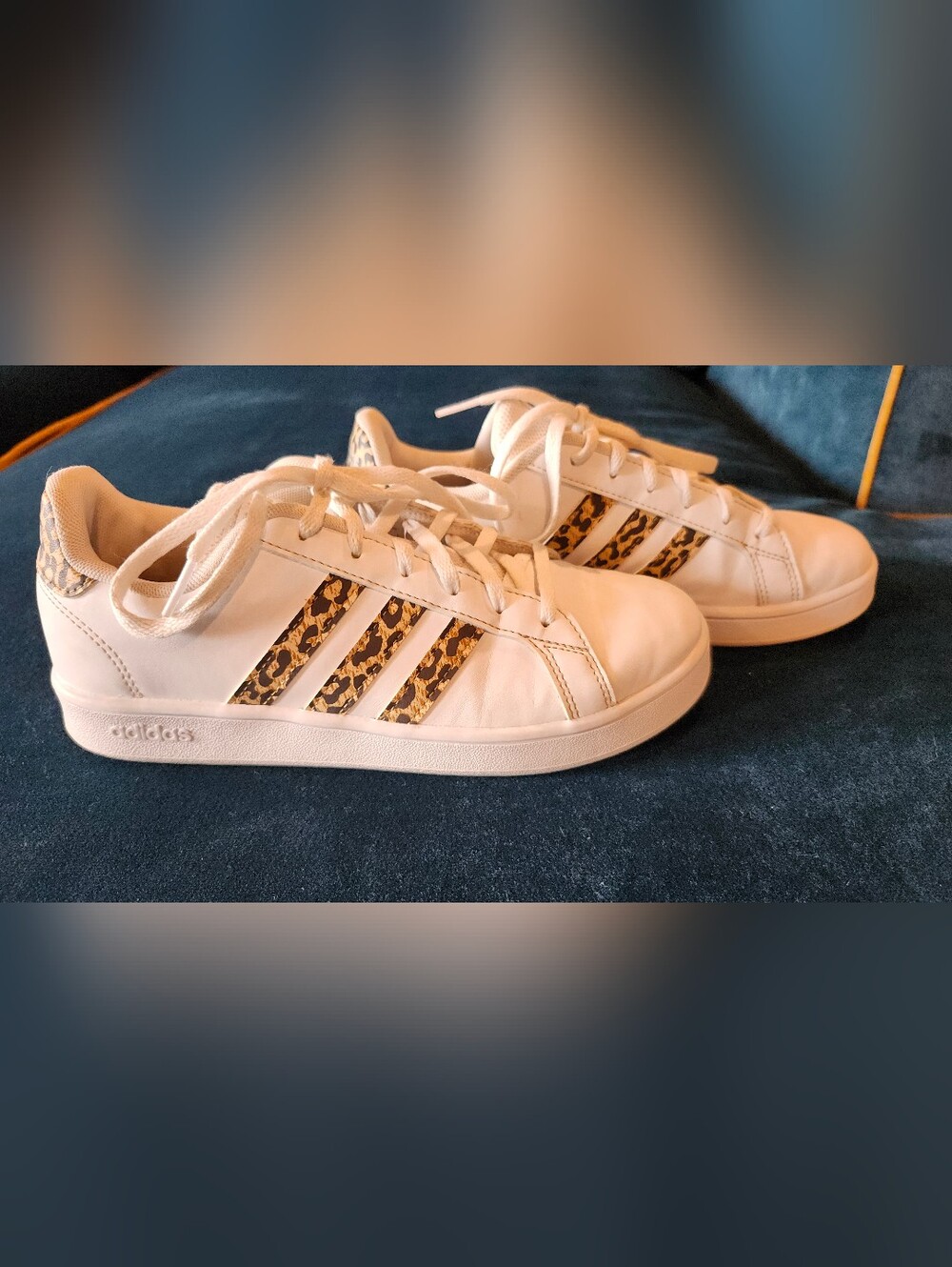 Adidas White Sneakers with Leopard-Print Stripes - Women's